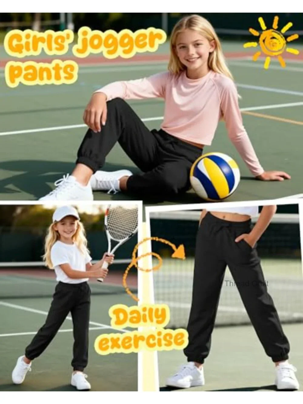 Girls Jogger Pants Athletic Elastic Waist Sweatpants Running Yoga